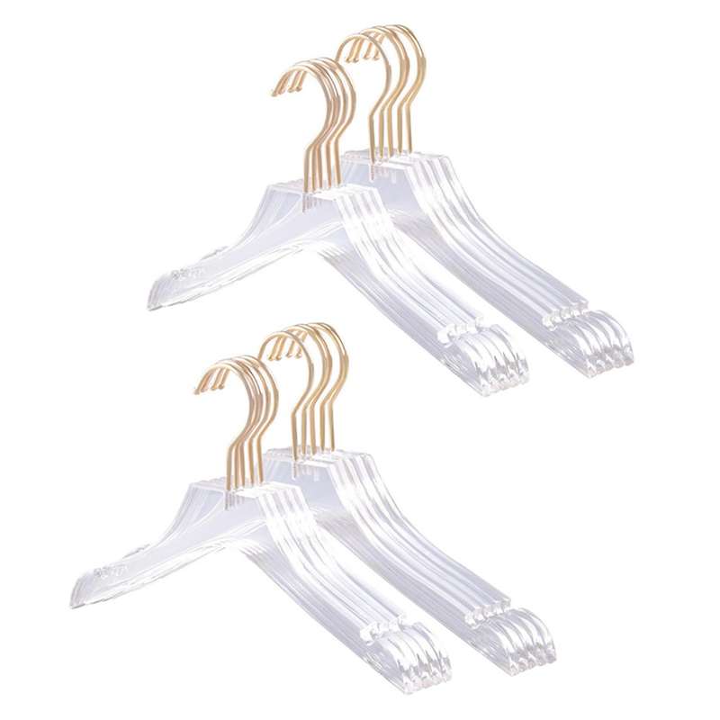 10 Pcs Clear Acrylic Clothes Hanger with Gold Hook,s
