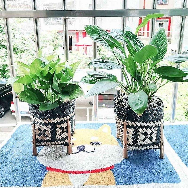 3x Plant Stand Hand Woven Rattan Straw Basket for Plant Pots Stands