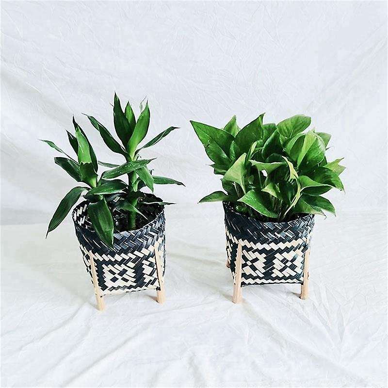 3x Plant Stand Hand Woven Rattan Straw Basket for Plant Pots Stands