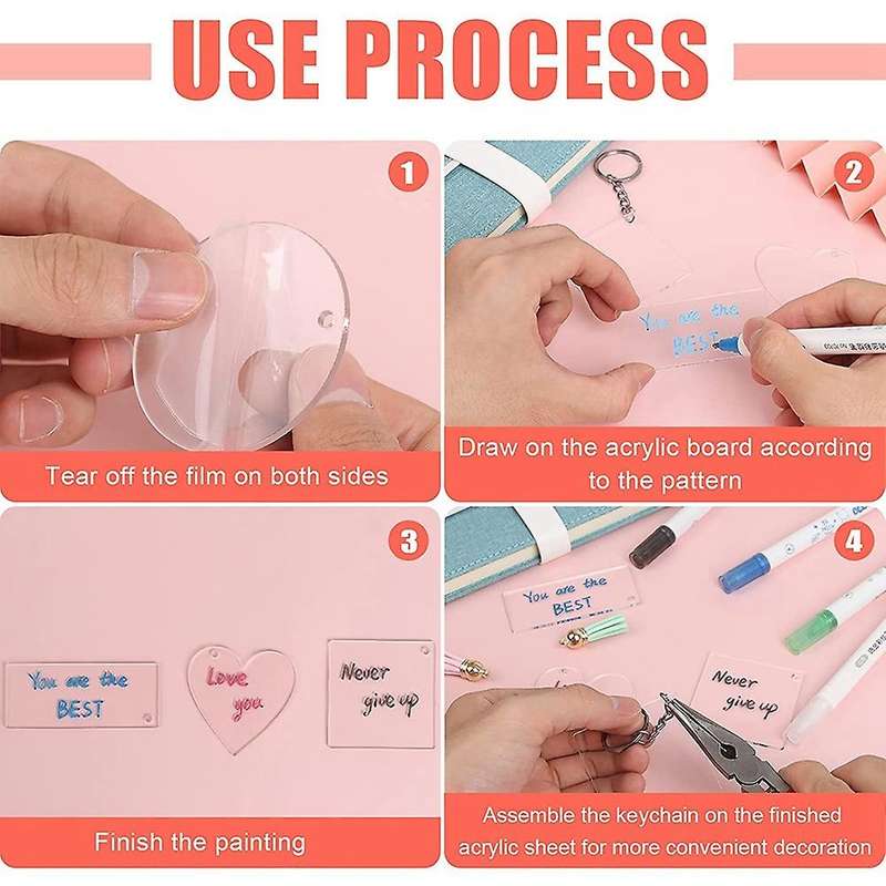 200 Pieces Acrylic Keychain Blanks Blank for Diy Craft Projects