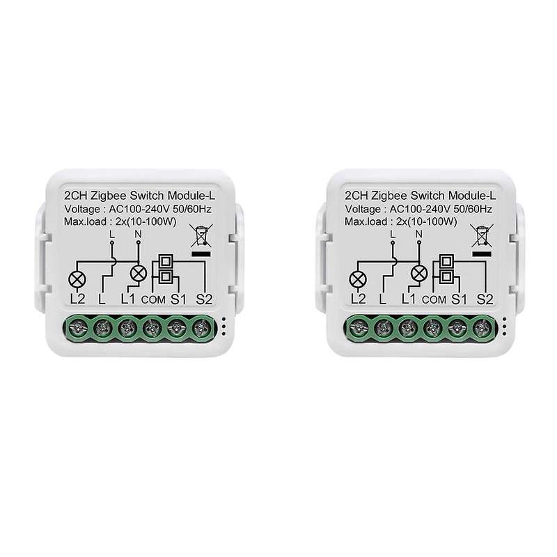 2pcs Tuya Zigbee 3.0 Smart Light Switch Module 2 Gang