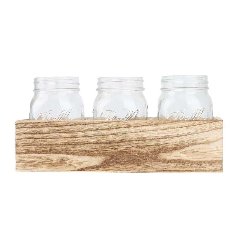 1set Mason Jar Glasses with Wood Holder Stand, Home & Kitchen Decor