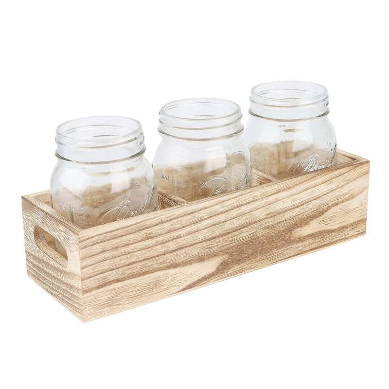 1set Mason Jar Glasses with Wood Holder Stand, Home & Kitchen Decor