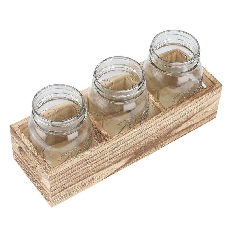 1set Mason Jar Glasses with Wood Holder Stand, Home & Kitchen Decor