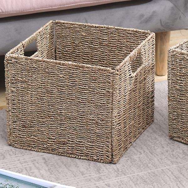 Woven Seagrass Organizer Basket with Handles for Cabinets,bathroom