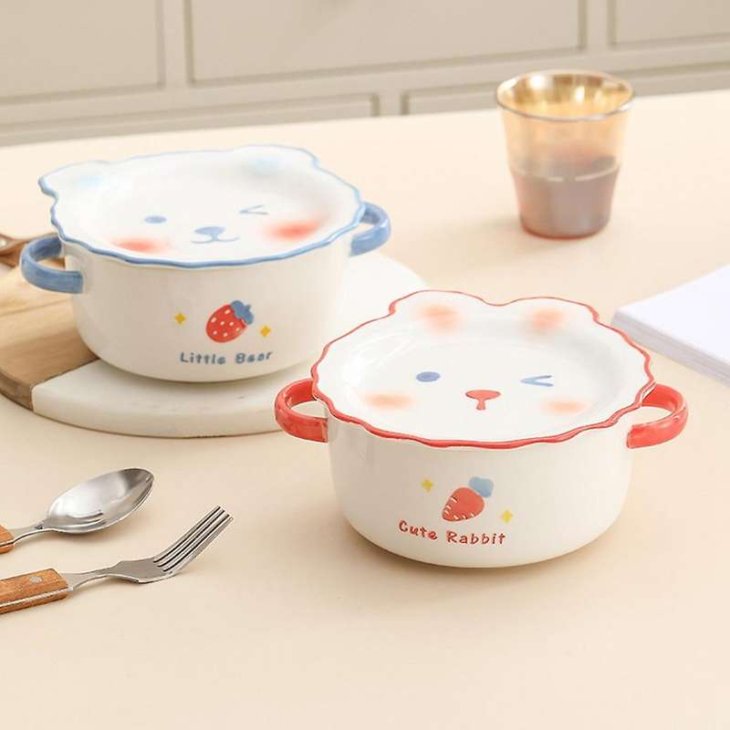 Household Bowl Ceramic Soup Bowl with Handle Salad Pasta Bowl -a