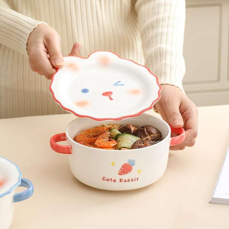 Household Bowl Ceramic Soup Bowl with Handle Salad Pasta Bowl -a