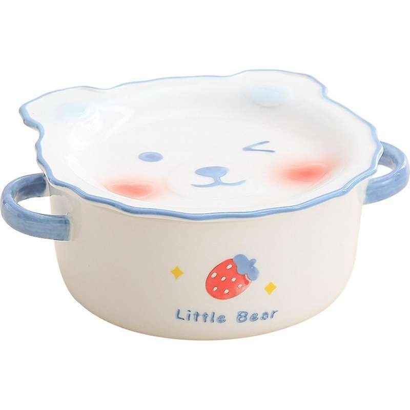Household Bowl Ceramic Soup Bowl with Handle Salad Pasta Bowl -a
