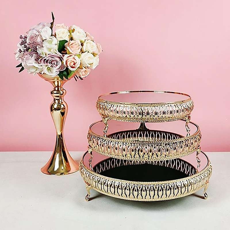 Gold Crystal Metal Wedding Cake Stand Set Party Tray Cake Holder S