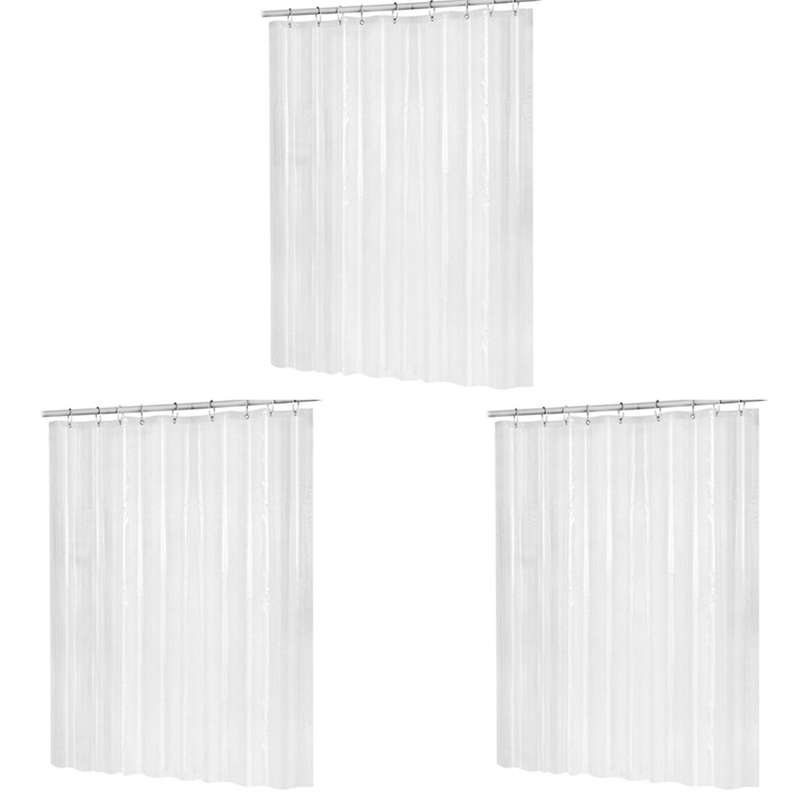 3pcs 180x180cm Peva Shower Curtain Transparent White with Hooks