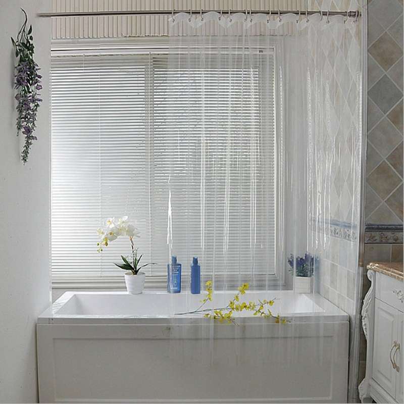 3pcs 180x180cm Peva Shower Curtain Transparent White with Hooks