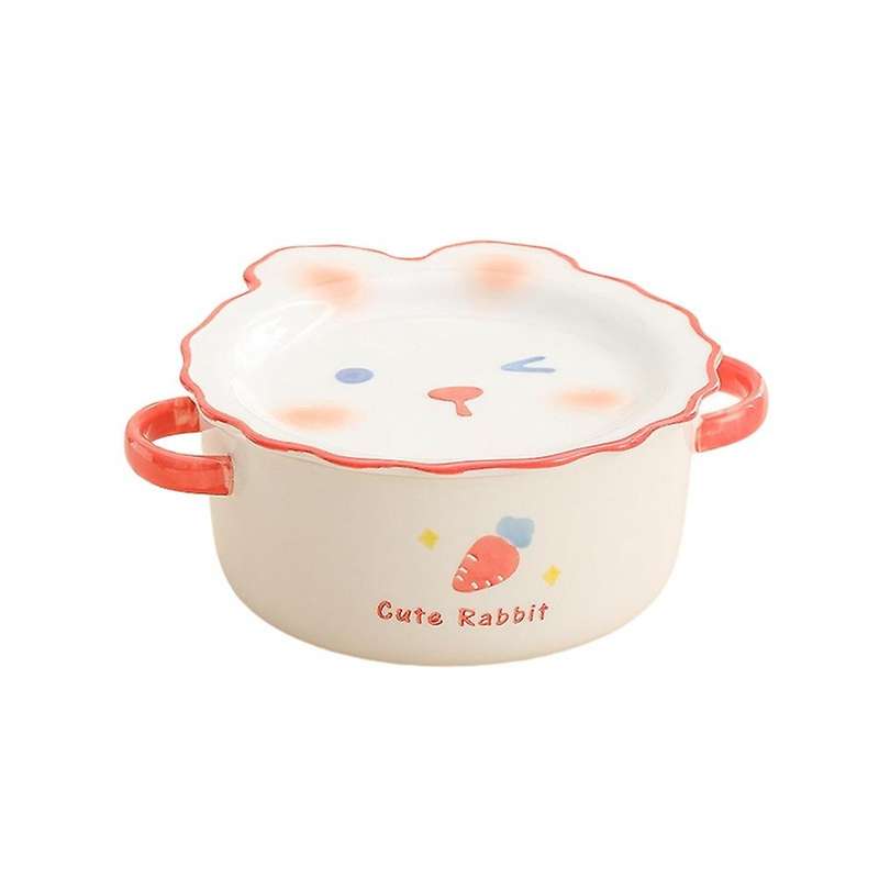 Household Bowl Ceramic Soup Bowl with Handle Salad Pasta Bowl -b