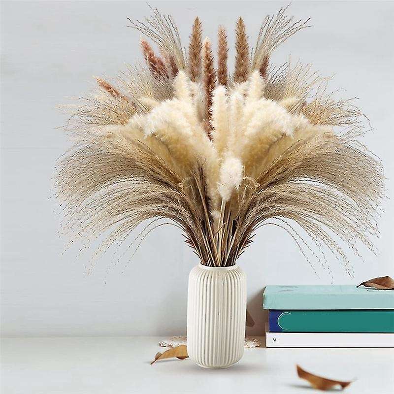 120pcs 17.72 Inch Dried White Pampas Grass&brown Dried Flower