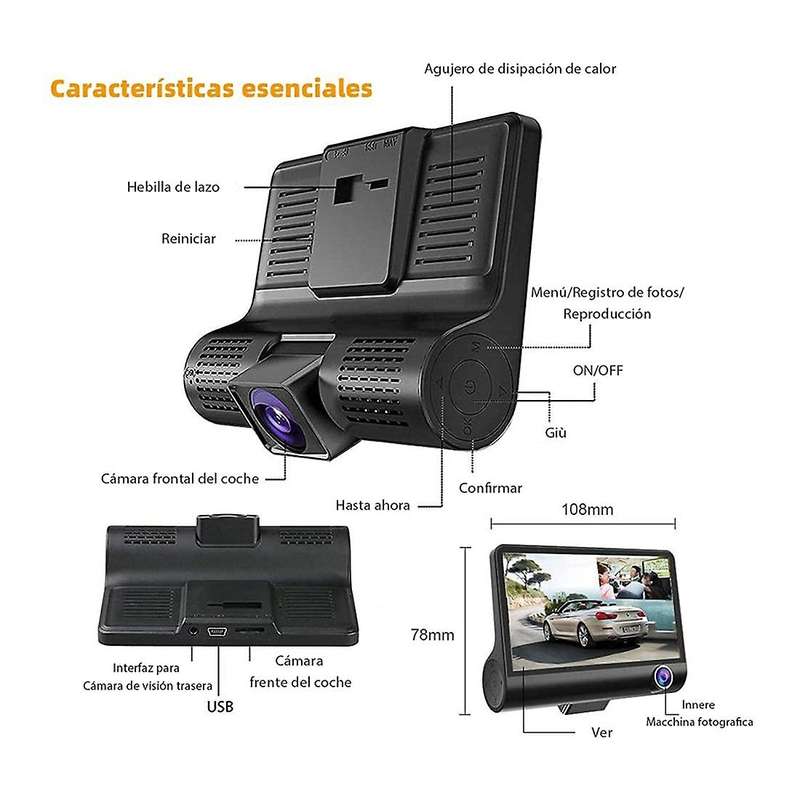 4 Inch Wide Angle Night Vision Full Hd 1080p Car Camera