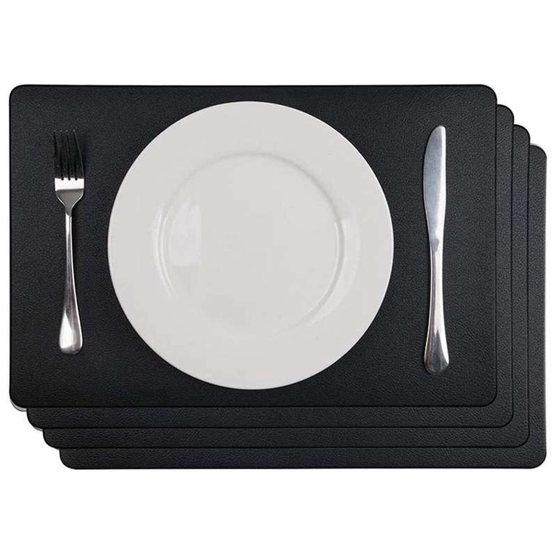 8pcs Heat-resistant Artificial Leather Placemats, Waterproof, (black)