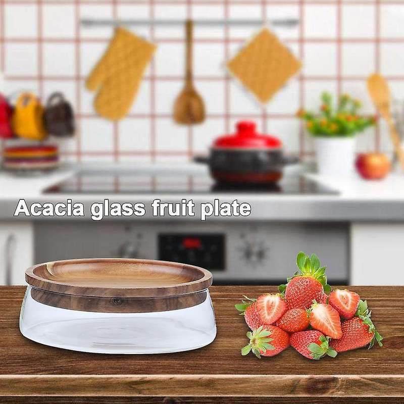 Creative Glass Nuts & Dry Storage Box with Wooden Lid for Kitchen,b