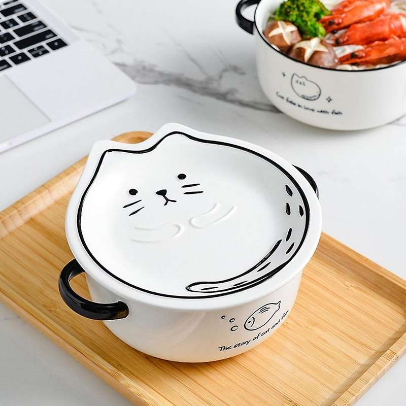 Japanese Household Noodle Bowl Ceramic Soup Bowl with Handle-a