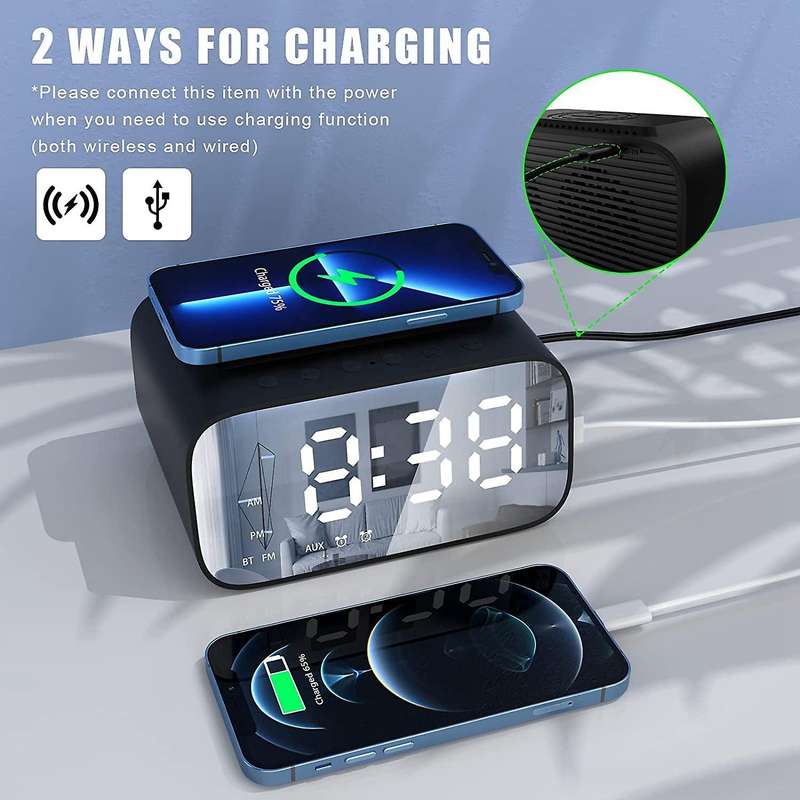 Digital Alarm Clock Usb Charging Station, Bluetooth Speaker,large Led
