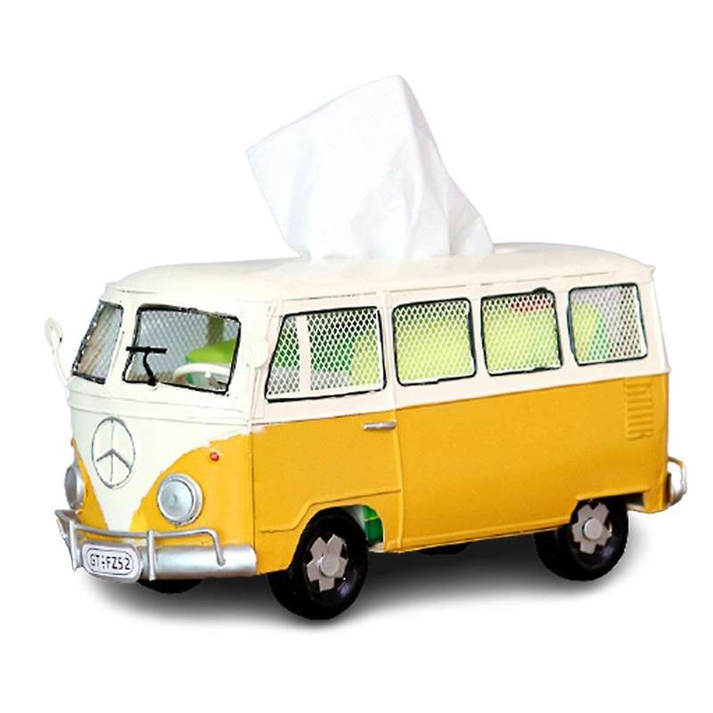 Retro Car Tissue Holder Wrought Iron Creative Bus Tissue Box(yellow)