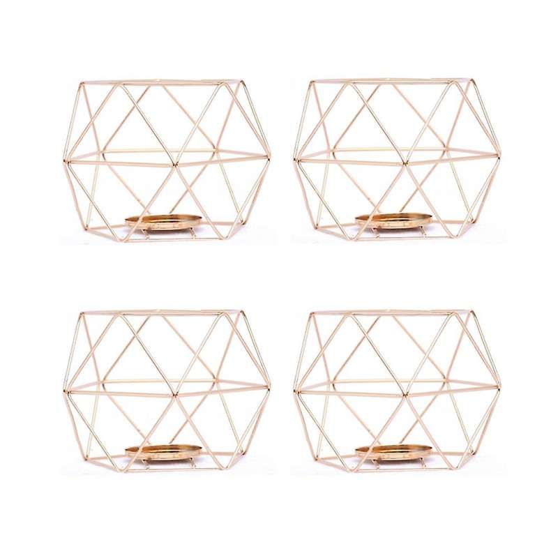 4-set Geometric Polished Tealight Candle Holder Decor - Rose Gold