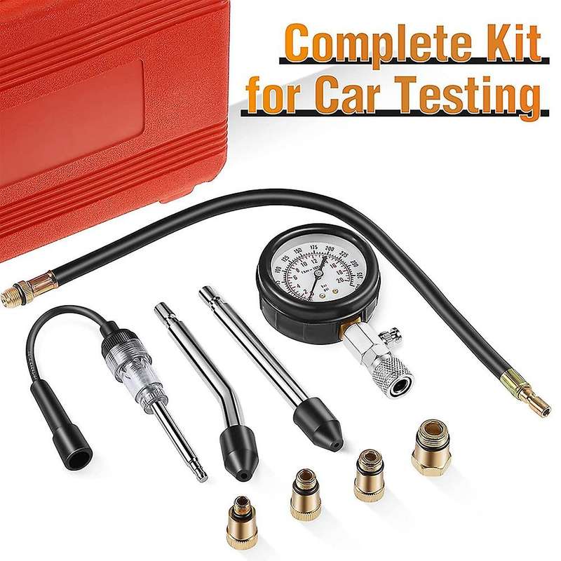 9pcs Cylinder Pressure Gauge Kit and Spark Plug Tester, Universal