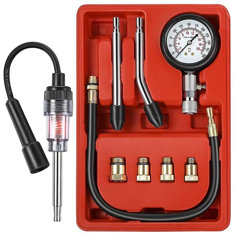 9pcs Cylinder Pressure Gauge Kit and Spark Plug Tester, Universal
