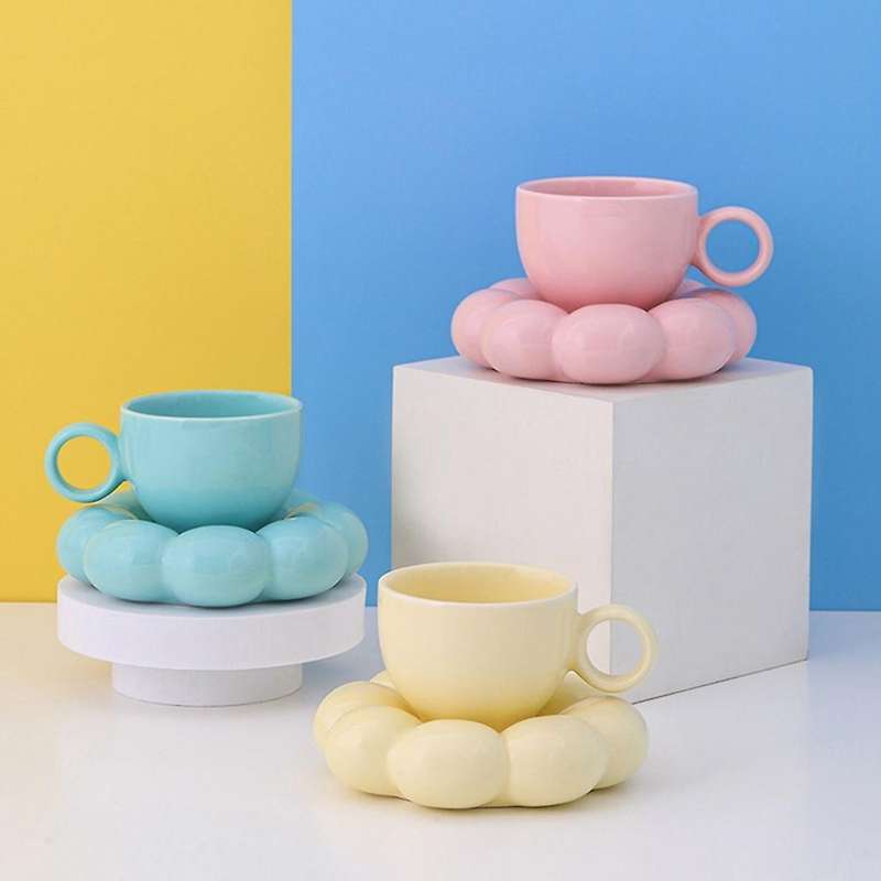 Nordic Flower Ceramic Coffee Cup Saucer Home Breakfast Tea Cup Set D