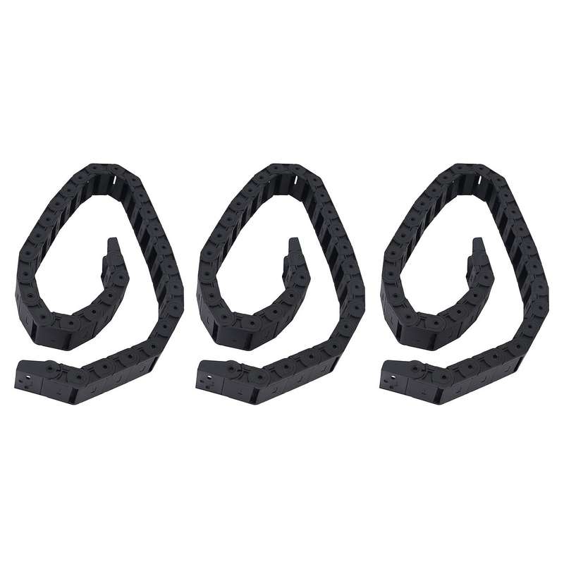 3x 18mm X 37mm Black Flexible Semi Enclosed Cable Drag Chain 1m