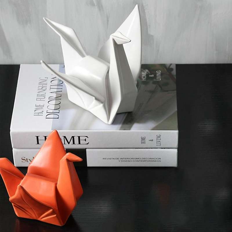 Nordic Abstract Ceramic Origami Statue for Home Decorations Orange