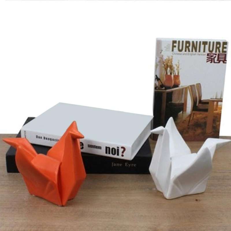 Nordic Abstract Ceramic Origami Statue for Home Decorations Orange