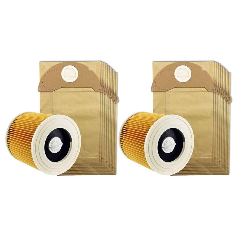 2x for Karcher Wet&dry Wd2 Vacuum Cleaner Filter and 20x Dust Bags
