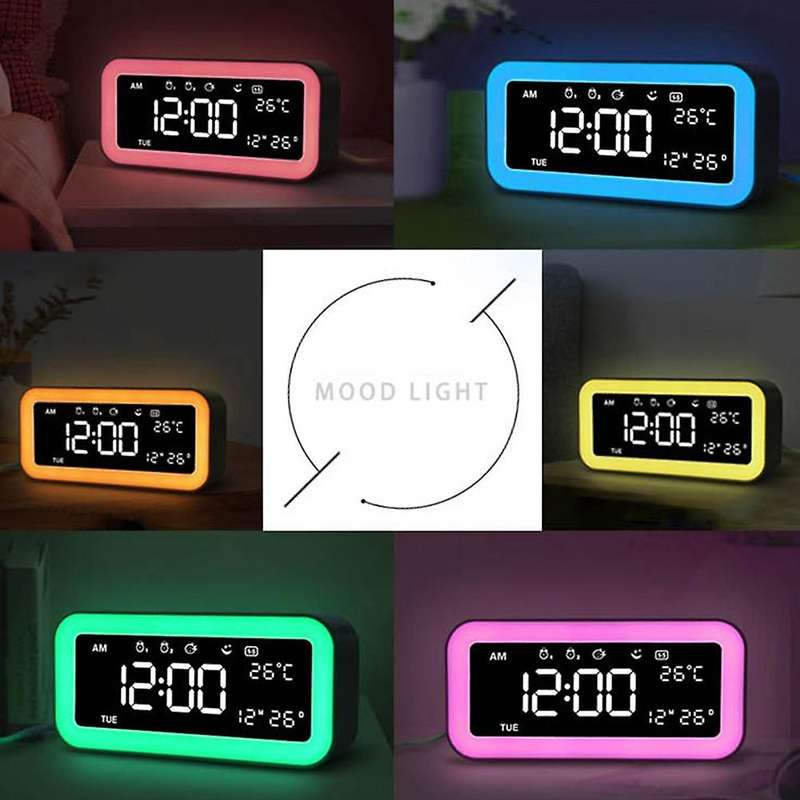 Usb Bedside Alarm Clock Night Light Led Mirror Atmosphere Light Pink