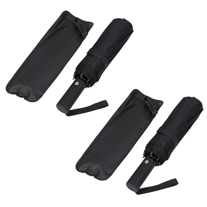 2x 12 Ribs Travel Umbrella with Ptfe Canopy, Lengthened Handle(black)