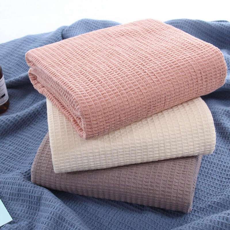 Cotton Honeycomb Effect Washable Soft Bed Chair Blanket-beige