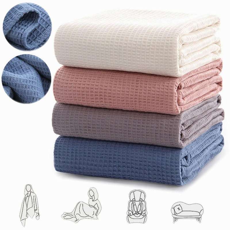 Cotton Honeycomb Effect Washable Soft Bed Chair Blanket-beige