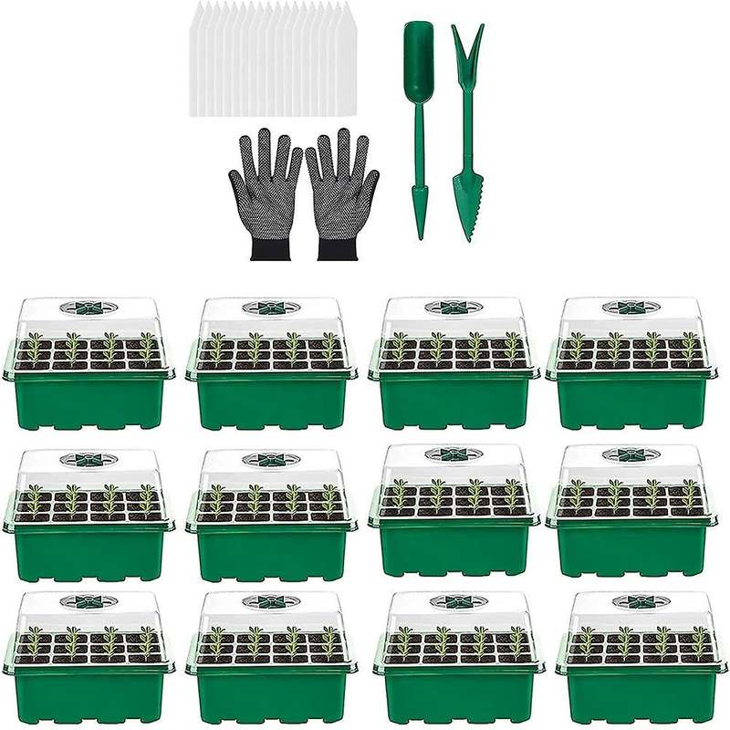 Greenhouse Propagator Set for Seedling Plant Germination (12 Pieces)