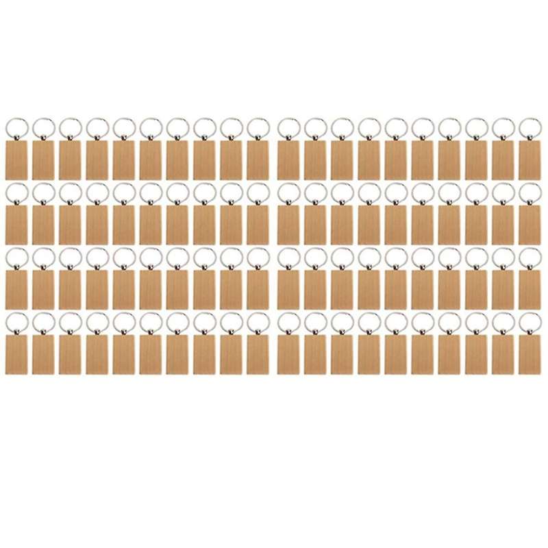 80pcs Blank Rectangle Wooden Key Chain Diy Wood Keychains Key Tags