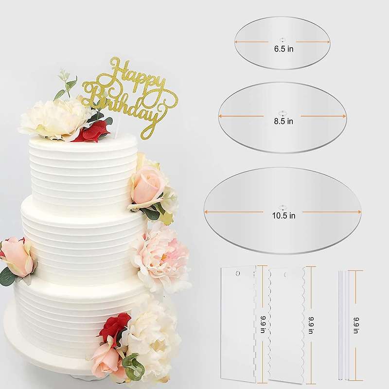 Acrylic Round Cake Discs Set- 2 Circles Each Size (158 Mil Thick)