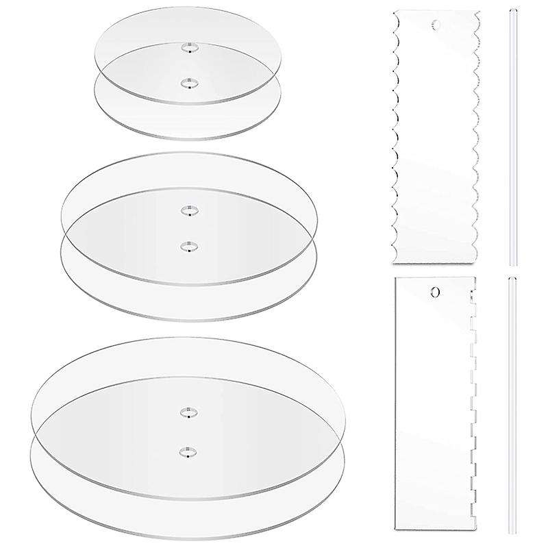 Acrylic Round Cake Discs Set- 2 Circles Each Size (158 Mil Thick)