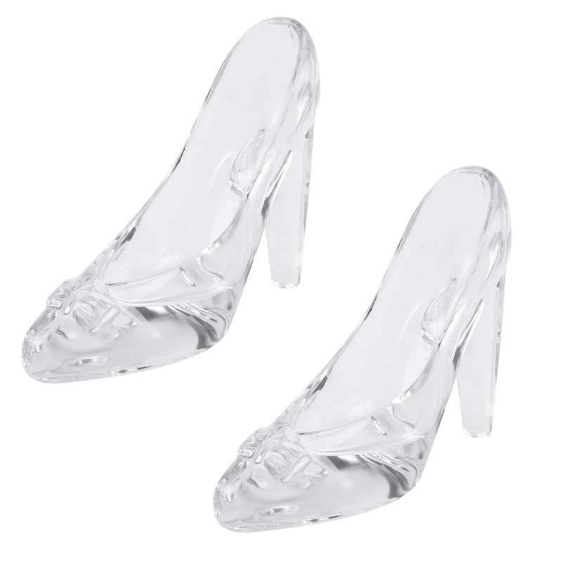 2x Crystal Shoes Glass Home Decor Cinderella High-heeled Shoes