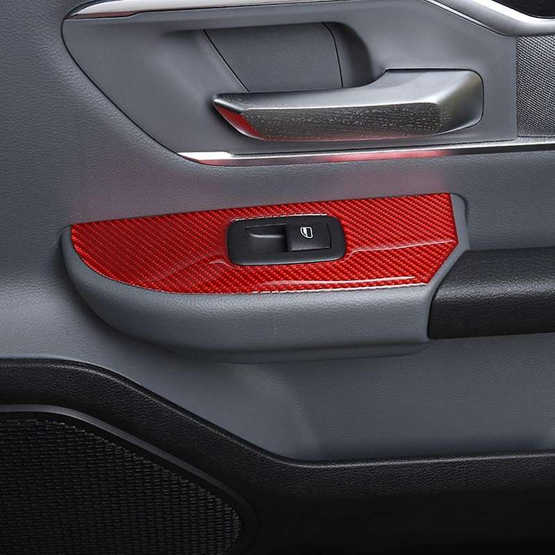 Window Lift Switch Button Panel Cover for Ram 18-22, Red Carbon Fiber