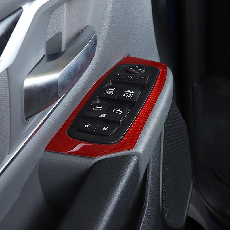 Window Lift Switch Button Panel Cover for Ram 18-22, Red Carbon Fiber