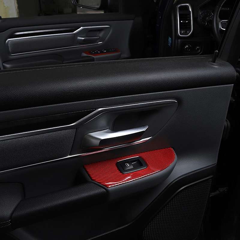 Window Lift Switch Button Panel Cover for Ram 18-22, Red Carbon Fiber