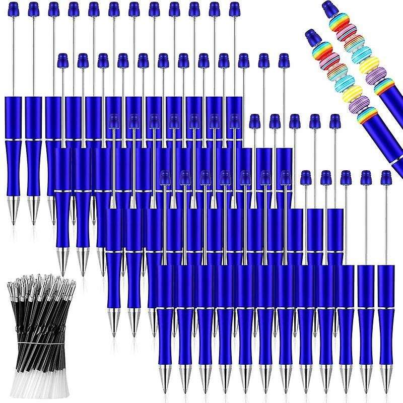 50pcs Plastic Beadable Pen Bulk Ballpoint Pen with 50 Refills Blue