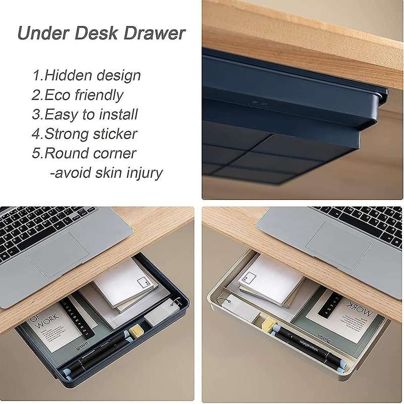 2pcs Under Desk Drawer Organizer Set, Hidden Slide Out Desk