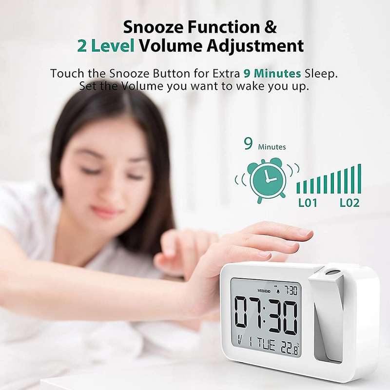 Alarm Clock with Projection, 4 Adjustable Projection Brightness