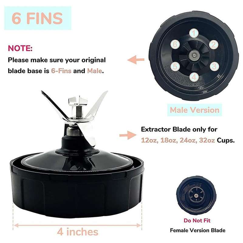 6 Fins Extractor Male Blade,24 Oz Cups for Nutri Ninja Bl450-70