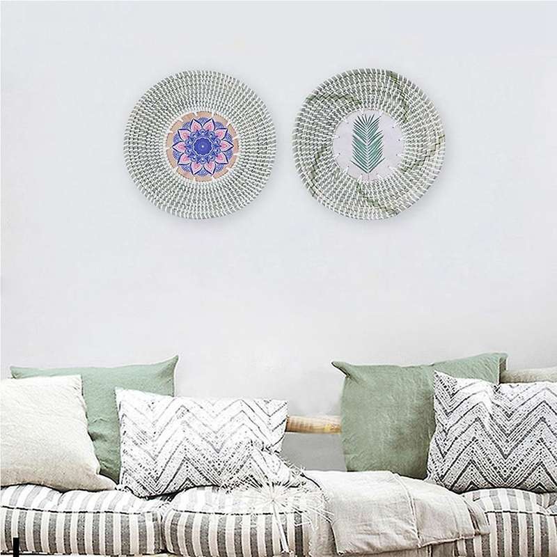 2 Pcs Woven Handmade Hanging Wall Basket, for Living Room, Bedroom