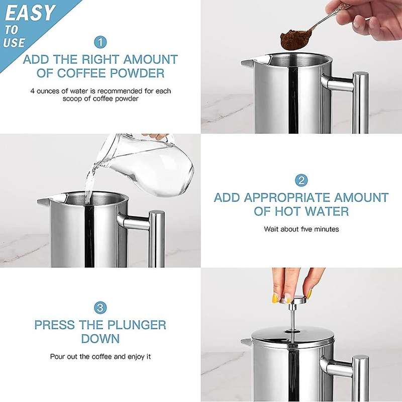 French Presses,coffee Maker Rust-free Triple Filters Insulated 1000ml