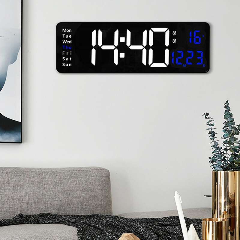 Remote Control Electronic Wall Clock Wall-mounted Dual Alarms Green